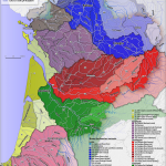 Les principaux bassins versants de la Région Nouvelle-Aquitaine et principales villes avec les limites départementales, cours d'eau principaux